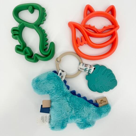 Lot 3 Itzy Ritzy Silicone Teether Plush Toy Dinosaur Fox - Picture 5 of 5